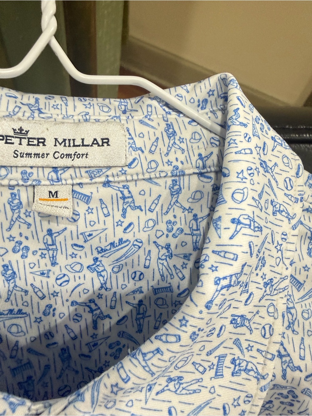 Peter Millar White Polo with Light Blue Micro-Print - Picture 2 of 3